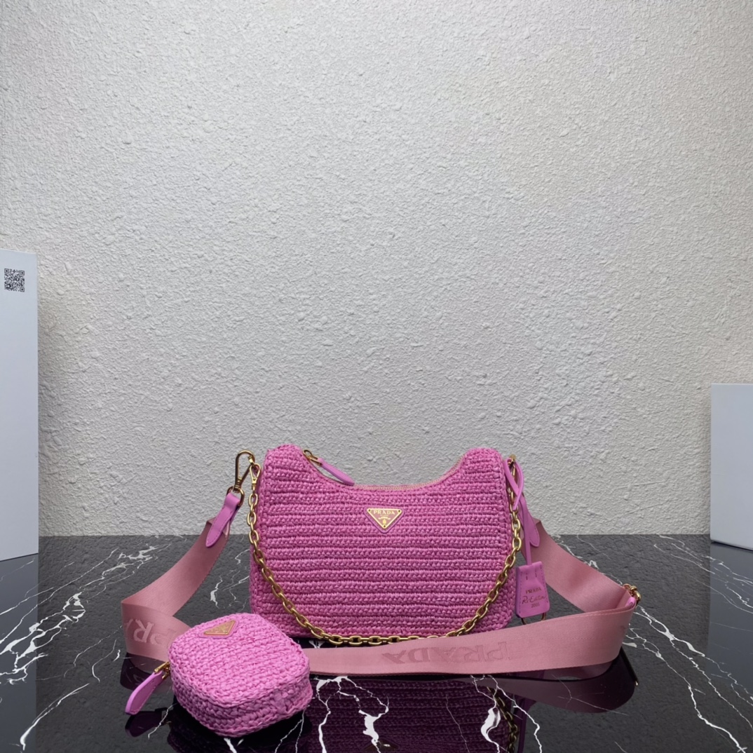 Prada Re Edition 2005 Crochet Shoulder Bag Rose Red 1BH204